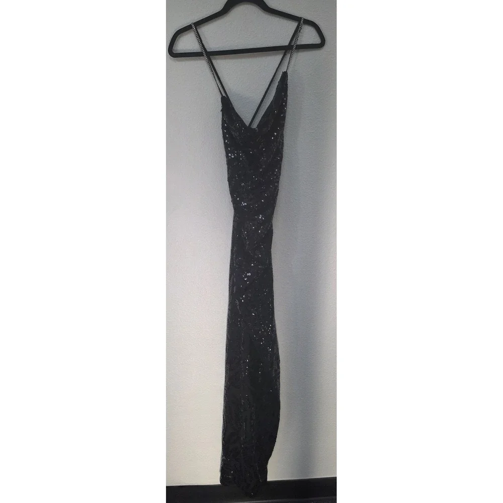 Dundas x Revolve Black Sequin Maxi Dress Size S Sleeveless Party Gown Formal